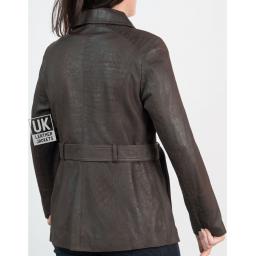 Womens Antiqued Brown Nubuck Jacket - Hip Length