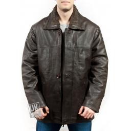 Men's Brown Cow Hide Car Coat - Grantham - Front