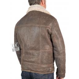 Mens Shearling Sheepskin Flying Jacket - Calgary - Antique Matt Brown - Back