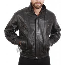 Men's Black Leather Jacket - DeNiro - Front