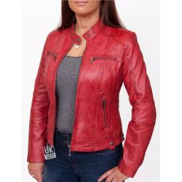 Womens Leather Biker Jacket - Jasmine - Red | British