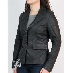 Womens Black Nubuck Leather Blazer - Vintage Matt - Side