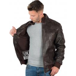 Men's Vintage Leather Bomber Jacket in Brown - Mirage - Lining