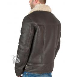 Mens Shearling Sheepskin Flying Jacket - Calgary - Brown - Back