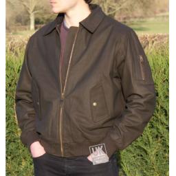 Men's Brown Leather Bomber Jacket - Pilot - Fold Down Leather Collar