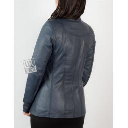 Womens Blue Leather Jacket - Muse - Hip Length - Back