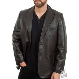 Men's 2 Button Brown Leather Blazer - Plus Size - Jensen - Cover