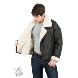 Men's Shearling Sheepskin Flying Jacket - Vintage Aviator - Cream Wool - Lining