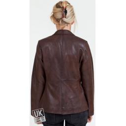 Women's 2 Button Brown Leather Blazer - Athena - Rear