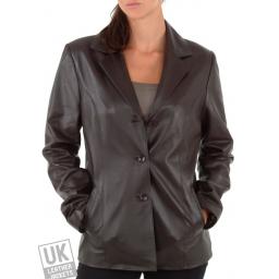 Women's Brown Leather Blazer - Rina - Front