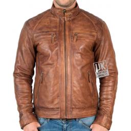 Mens Vintage Tan Leather Jacket - Kendal - Front