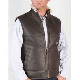 Mens Shearling Sheepskin Gilet - Vancouver - Brown - Front Zipped