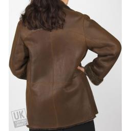 Finest Shearling Sheepskin Hip Length Jacket - Felice - Maple Brown - Rear