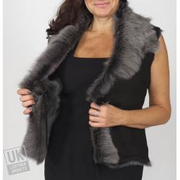 Women's Black Snow Tipped Toscana Sheepskin Gilet - Lining