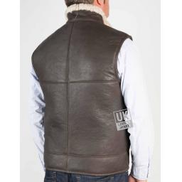 Mens Shearling Sheepskin Gilet - Vancouver - Brown - Back