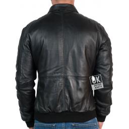 Mens Black Leather Bomber Jacket - Bristol - Back