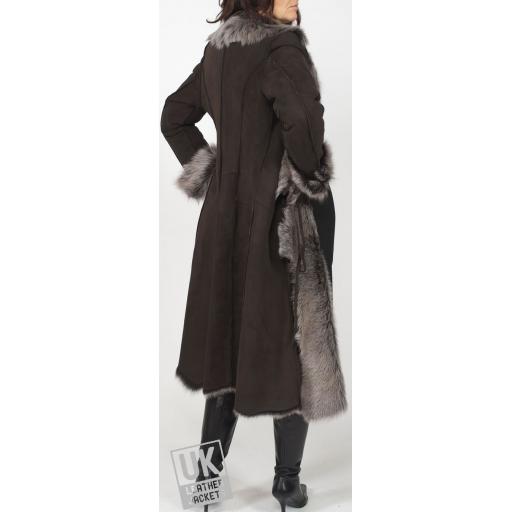 Finest Womens 7/8 Toscana Lambskin Coat in Brown - Lexia - Rear