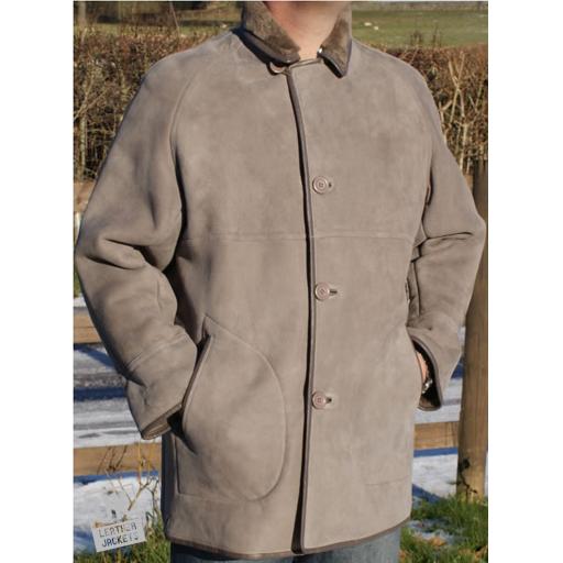 Finest Men's Grey Shearling Lambskin Car Coat - Envoy - Front 2