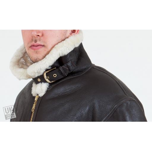 Men's Shearling Sheepskin Flying Jacket - Atlas - Cream Wool - Collar