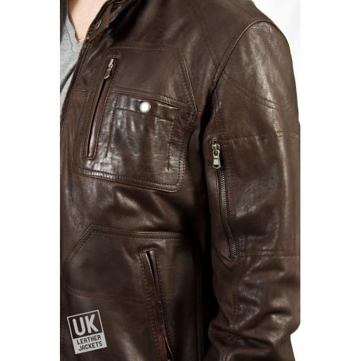 Men's Leather Bomber Jacket in Brown - Daytona - Detail