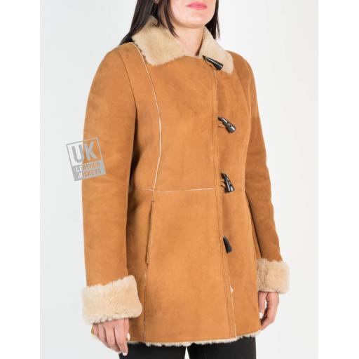 Womens Tan Shearling Sheepskin 3/4 Length - Verity - Verity - Front Right