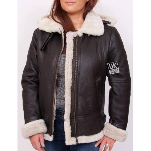 Women's Sheepskin Flying Jacket - Cream -Unzipped Front