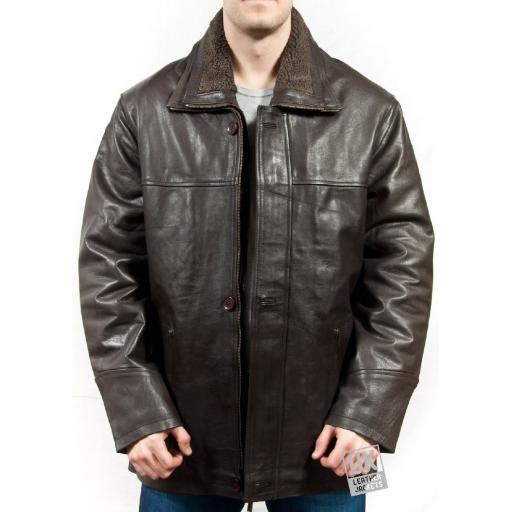 Men's Brown Cow Hide Car Coat - Plus Size - Walton - Front