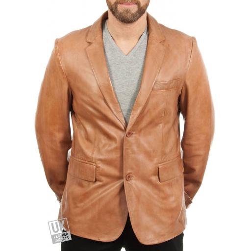 Mens 2 Button Tan Leather Blazer - Double Vent - Superior