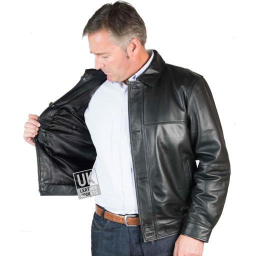 Mens Black Leather Jacket - Radford - Comfort Fit - Lining