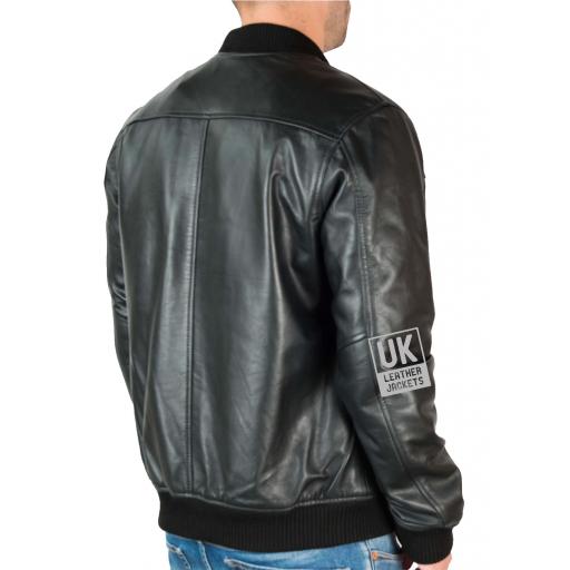 Men's Black Leather Bomber Jacket - Morton - Back