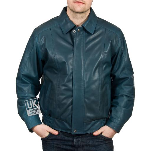 Men's Blue Leather Jacket - Hudson - Main