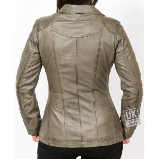 Womens Walnut Leather Jacket - Muse - Hip Length - Back