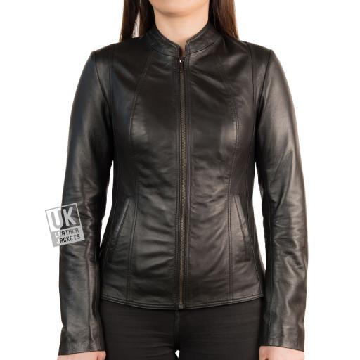 Womens Black Leather Jacket - Luxor II - Front