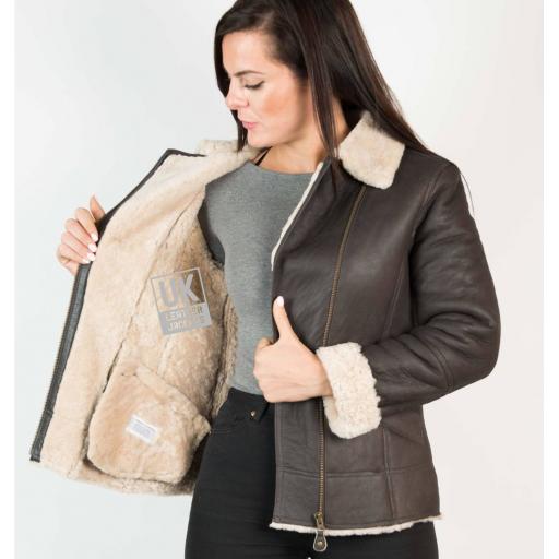 Womens Shearling Sheepskin Jacket - Anara - Cream Wool - Lining