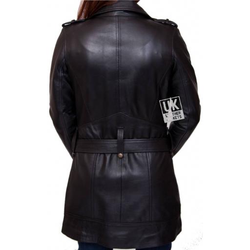 Womens Black Leather Coat - Asymmetric Zip - Back