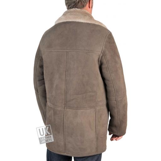 Mens Shearling Sheepskin 3/4 Length Coat - Sunningdale - Grey - Back