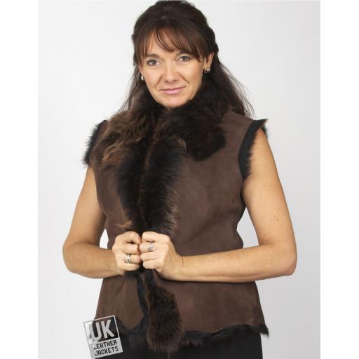 Women's Brown Honey Tipped Toscana Sheepskin Gilet - Plus Size