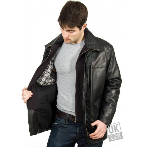 Men's Leather Coat in Black - Plus Size - Hastings - Lining