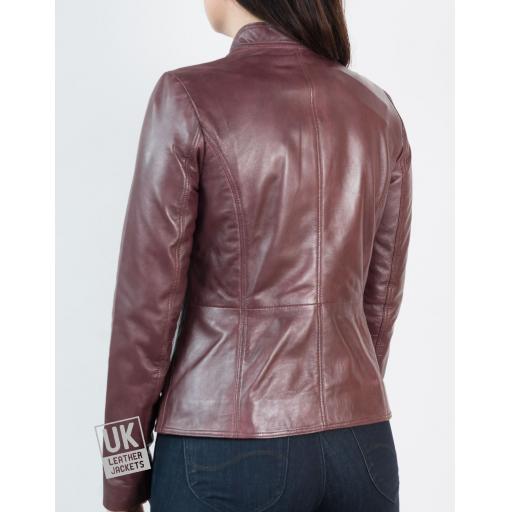 Women's Burgundy Leather Jacket - Leone - Back