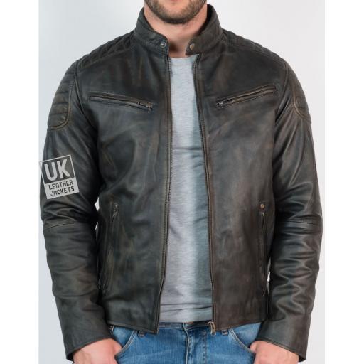 Men’s Leather Biker Jacket - Zurich - Burnished Black