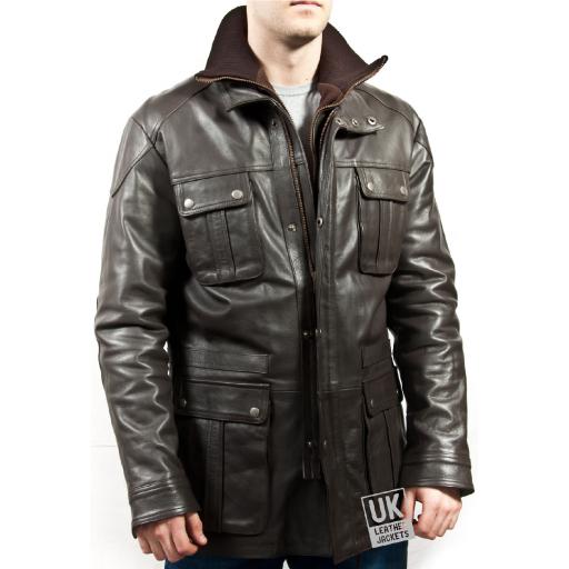 Men's Vintage Racing Leather Jacket - Brown Nappa - Turin - Front