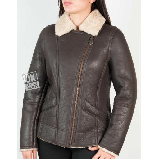 Womens Shearling Sheepskin Jacket - Anara - Mocha Cream