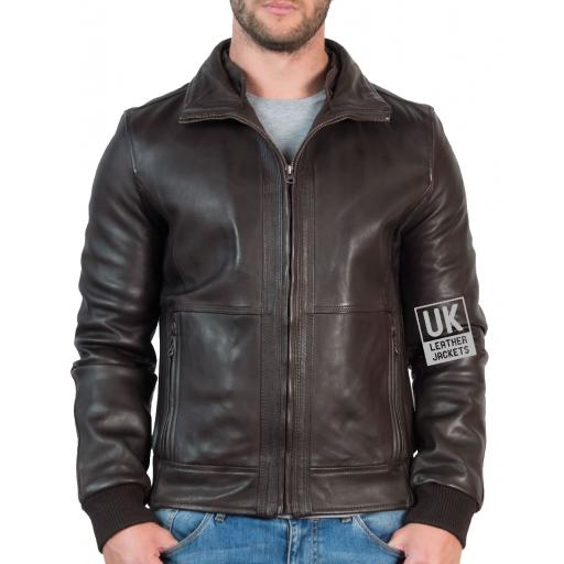 Mens Brown Leather Pilots Jacket - Detach Faux Fleece Collar - 2