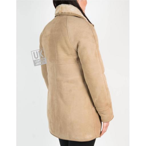 Womens Taupe Shearling Sheepskin Car Coat - Honor - Back