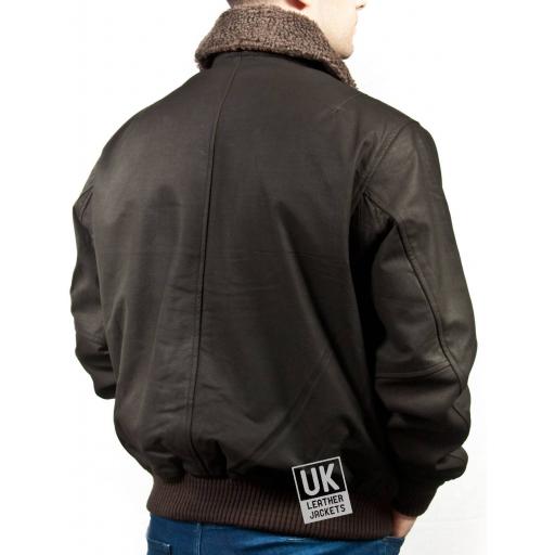 Men's Brown Nubuck Bomber Jacket - Aviator - Back