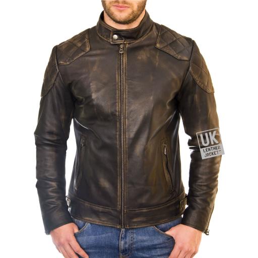 Mens Vintage Black Leather Jacket - Corado - Front