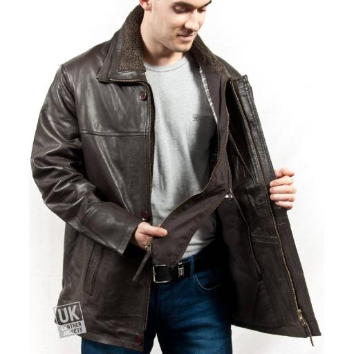 Men's Brown Cow Hide Car Coat - Plus Size - Walton - Detachable