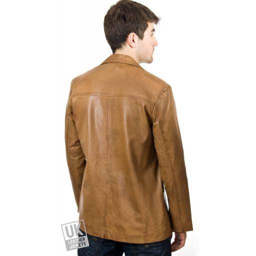 Men's Black Leather Blazer - Grosvenor - Plus Size - Rear