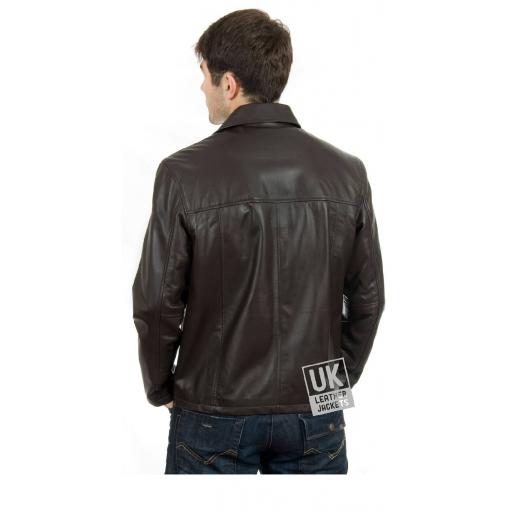 Men's Brown Leather Jacket - Classic Harrington - Back