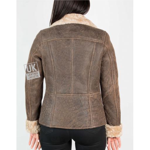 Womens Sheepskin Jacket - Funnel Neck Zip Collar- Lara - Back